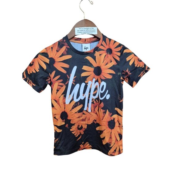 Hype. Black & Orange Floral T-Shirt 7-8Y Graphic Tee For Kids - Picture 2 of 6